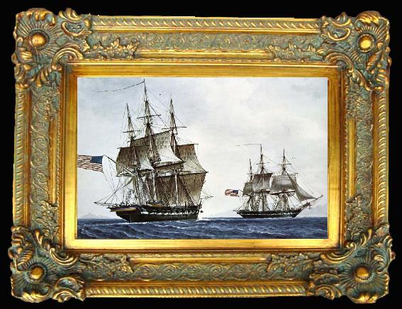 framed  unknow artist Antoine Roux draw always sina vessel from tva synvinklar,liksom bare that handsome American tremastare., Ta012-2